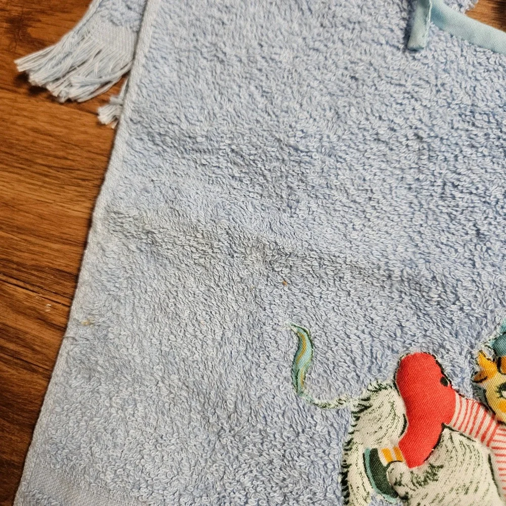 Vintage St Mary's Terry Cloth Baby Bib Donkey Child Fringed Blue USA Kidcore